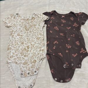 2 Carter's Cream and Brown Floral Onesie